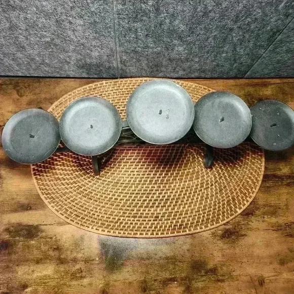 Wrought Iron 5 Candle Holder Scrolled Shape 8.5" Height x 20" Length - Picture 5 of 9